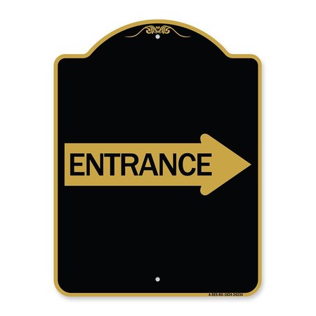 AMISTAD 18 x 24 in. Designer Series Sign - Right Arrow Entrance, Black & Gold AM2072005